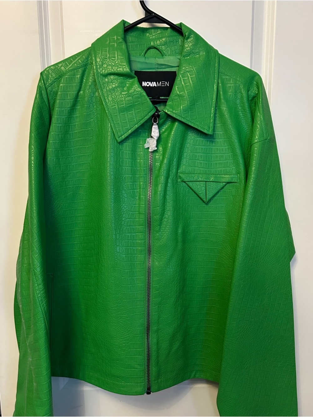 Fashion Nova Men Green Leather-Texture Zip Jacket - Size XL